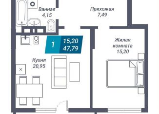 Продам 1-комнатную квартиру, 47.8 м2, Новосибирск, улица Королёва, 19, метро Золотая Нива