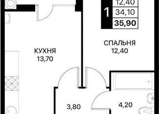 Продам 1-ком. квартиру, 35.9 м2, Ростов-на-Дону, Первомайский район