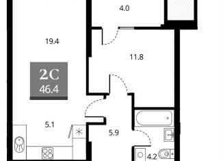 Продается 2-комнатная квартира, 46.4 м2, Новосибирск, Железнодорожный район, Прибрежная улица, 4/2