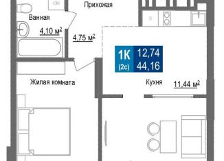 1-комнатная квартира на продажу, 44.2 м2, Новосибирск, ЖК Чкалов