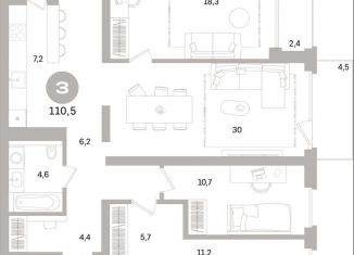 Продается 3-комнатная квартира, 110.5 м2, Санкт-Петербург, метро Зенит