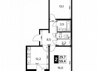 Продается двухкомнатная квартира, 59.4 м2, Москва, Ленинградское шоссе, 228к1, ЖК Первый Ленинградский