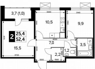 2-комнатная квартира на продажу, 52.4 м2, Москва, Ленинградское шоссе, 228к1, ЖК Первый Ленинградский