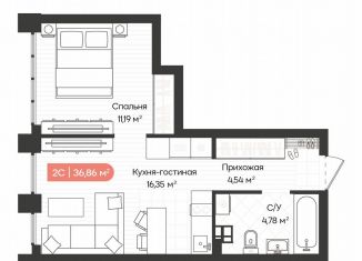 Продажа 1-комнатной квартиры, 36.9 м2, Новосибирск, Ленинградская улица, 342, метро Золотая Нива