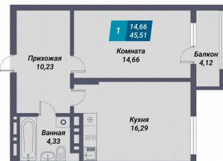 Продается однокомнатная квартира, 45.5 м2, Новосибирская область