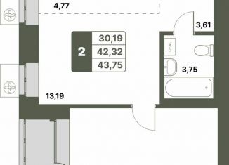 Продаю 2-комнатную квартиру, 43.8 м2, село Миловка