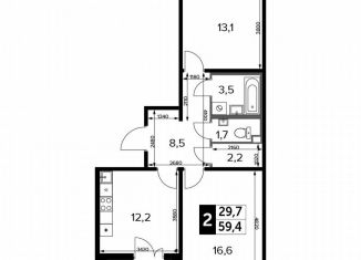 Продам 2-комнатную квартиру, 59.4 м2, Москва, Ленинградское шоссе, 228к1, ЖК Первый Ленинградский