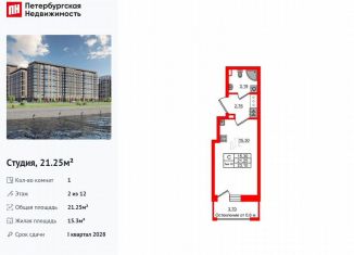 Продаю квартиру студию, 21.3 м2, Санкт-Петербург, метро Проспект Большевиков