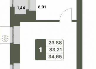 Продается однокомнатная квартира, 34.7 м2, село Миловка