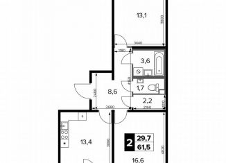 Продажа 2-ком. квартиры, 61.5 м2, Москва, Ленинградское шоссе, 228к5, Молжаниновский район