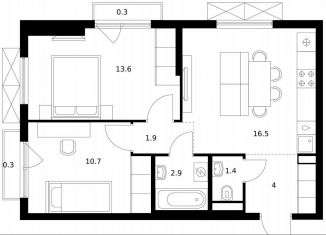 Продам 2-комнатную квартиру, 51.6 м2, Московская область