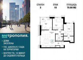 Продается трехкомнатная квартира, 70.8 м2, Москва, Южнопортовый район, Волгоградский проспект, 32/5к3