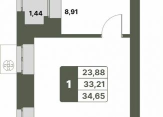 Однокомнатная квартира на продажу, 34.7 м2, село Миловка