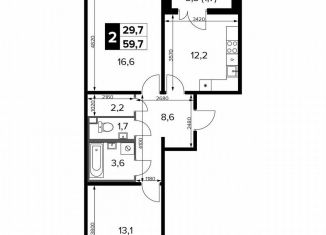 Продажа двухкомнатной квартиры, 59.7 м2, Москва, Молжаниновский район, Ленинградское шоссе, 228к7