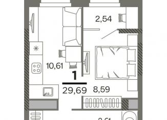 Продам 1-ком. квартиру, 29.7 м2, Рязань, ЖК Северный