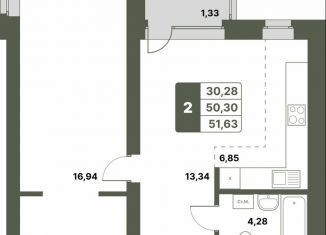 Продажа двухкомнатной квартиры, 51.6 м2, село Миловка