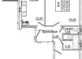 Продам двухкомнатную квартиру, 71.2 м2, Смоленск, Промышленный район, улица Крупской, 54Б