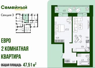 Продаю 2-комнатную квартиру, 47.5 м2, Пензенская область, улица Натальи Лавровой, с14/2