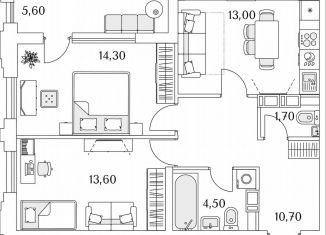 Продажа 2-комнатной квартиры, 41.3 м2, Санкт-Петербург, метро Комендантский проспект, Планерная улица, 99