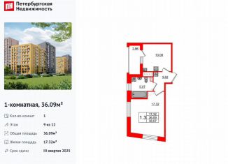 1-ком. квартира на продажу, 36.1 м2, Санкт-Петербург, метро Озерки