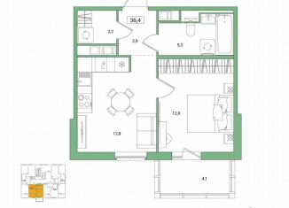 Продается 1-комнатная квартира, 36.4 м2, городской посёлок Янино-1