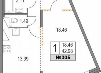 Продаю 1-ком. квартиру, 43 м2, Санкт-Петербург, метро Чёрная речка, Коломяжский проспект, 11