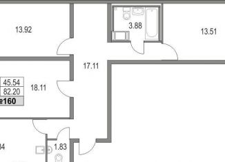 Продаю трехкомнатную квартиру, 82.2 м2, Санкт-Петербург, Богатырский проспект, 2А, метро Чёрная речка