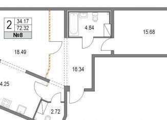 Продается двухкомнатная квартира, 72.3 м2, Санкт-Петербург, Коломяжский проспект, 11, метро Чёрная речка