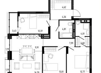 Продам 4-комнатную квартиру, 96.8 м2, Новосибирская область, улица Ясный Берег, 12