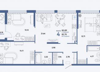 Продаю 4-комнатную квартиру, 85.9 м2, Тюмень, Харьковская улица, 72А, ЖК Сердце Сибири