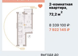 Двухкомнатная квартира на продажу, 72.2 м2, Брянск