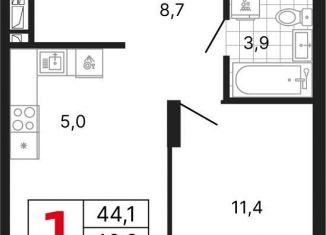 Продажа 1-комнатной квартиры, 46.6 м2, Екатеринбург, улица Владимира Высоцкого, 7/3