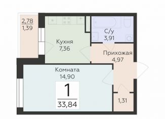 Продаю 1-комнатную квартиру, 33.8 м2, Воронеж, улица 45-й Стрелковой Дивизии, 259/27