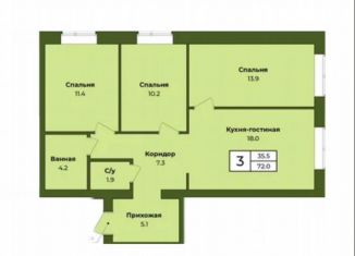 Трехкомнатная квартира на продажу, 72 м2, Оренбургская область, Набережная улица, 7