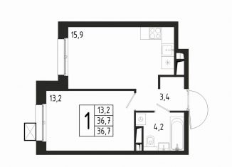 Продается 1-комнатная квартира, 36.7 м2, Ростовская область, Береговая улица, 8