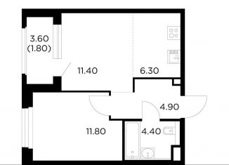 Продажа 2-ком. квартиры, 40.6 м2, Московская область, жилой комплекс Белый Grad, 12.2