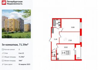 Продается 2-комнатная квартира, 71.4 м2, Санкт-Петербург, метро Комендантский проспект