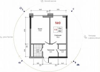 Продажа 1-комнатной квартиры, 46.8 м2, Обнинск