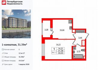 Продам однокомнатную квартиру, 31.4 м2, Санкт-Петербург, муниципальный округ Невский