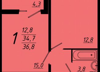 Продается однокомнатная квартира, 36.9 м2, Воронеж