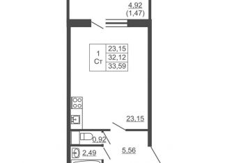 Продается квартира студия, 33.6 м2, городской посёлок имени Свердлова, Западный проезд, 10/1к2