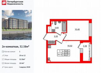 Продам однокомнатную квартиру, 32.6 м2, Санкт-Петербург, метро Улица Дыбенко