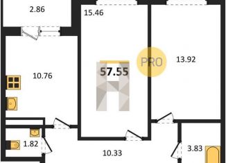 Продается 2-комнатная квартира, 57.6 м2, Воронеж, улица 45-й Стрелковой Дивизии, 259/27, Коминтерновский район