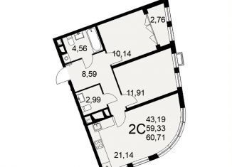 Продаю 2-комнатную квартиру, 60.7 м2, Тула, улица Коминтерна, 44