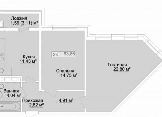 Продается 2-комнатная квартира, 63.9 м2, Каспийск