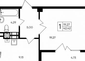 Продам 1-комнатную квартиру, 42.4 м2, Крым