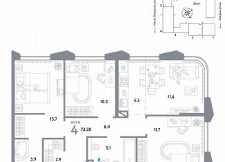 Продам 3-ком. квартиру, 73.2 м2, Москва, Озёрная улица, 42с7, метро Озёрная