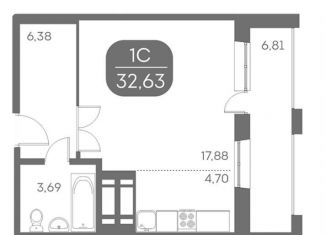 Квартира на продажу студия, 32.6 м2, Новосибирск, Междуреченская улица, 5/2, ЖК Аквамарин