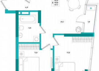 Продается двухкомнатная квартира, 67.7 м2, Симферополь, улица Воровского, 32