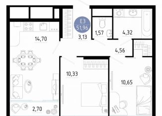 Продажа 2-комнатной квартиры, 52 м2, Рязань